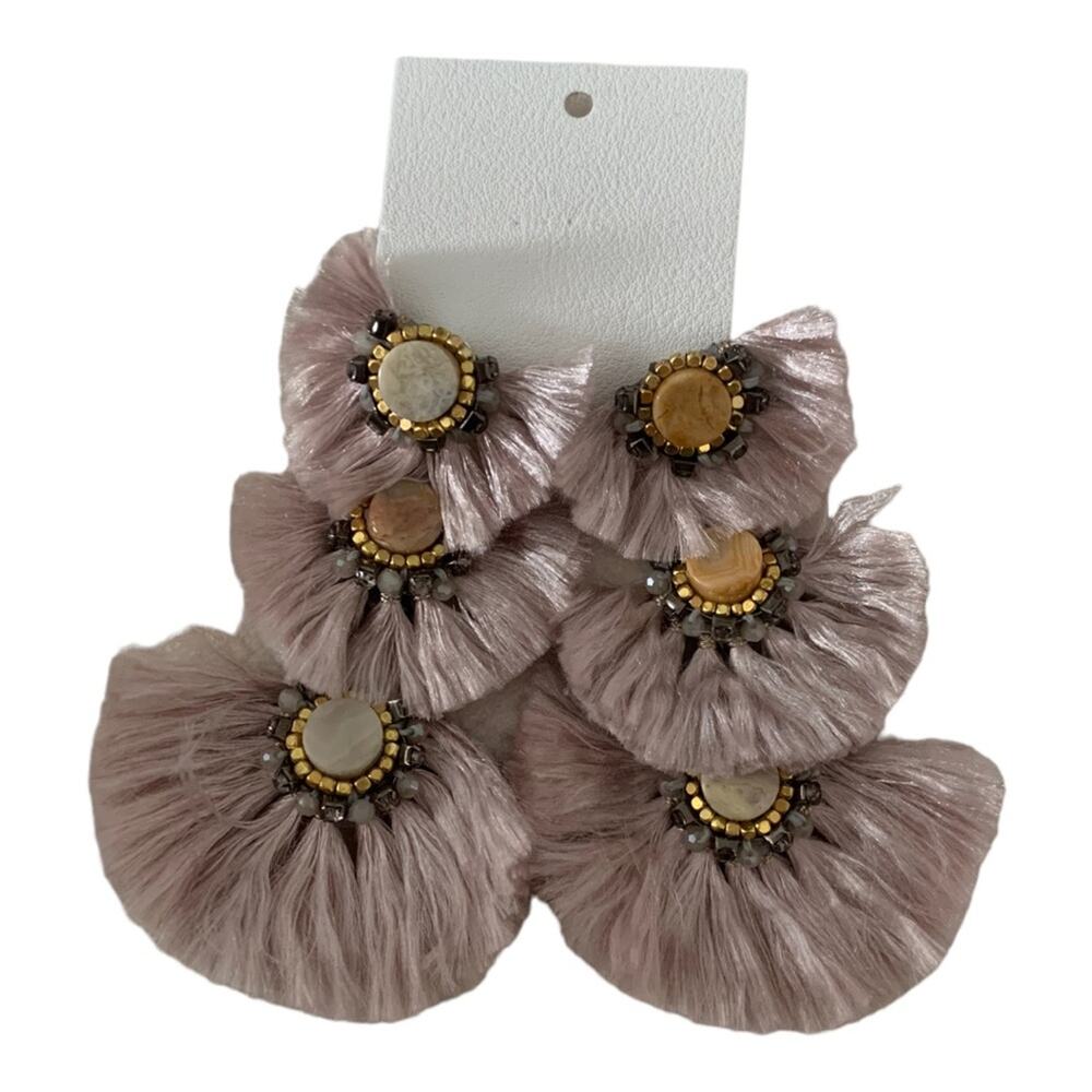 earrings fringe New dangle cream tan nude cute boho long hanging festival